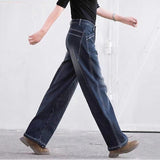 Spring And Autumn New Pendant Jeans Women High-Waisted Straight Loose Thin Large-Size Broad-Legged Trousers Old Dad Pants