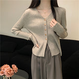 KANING Long-Sleeved V-Neck Elegant Knitted Cardigan Women's 2026 New Simple Thin Sweater Women's Clothing Outside