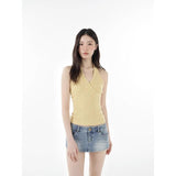 Vintage V-Neck Sexy Babes Hanging Neck Sling Vest Women Summer New Dress Short-Term Open-Umbil Umbilly Blouse Tide