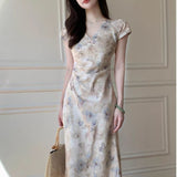 2025 Summer New Light Luxury National Style Oil V Collar A New Chinese Printing Temperament Improved Cheongsam Waist Dress