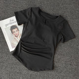 Design Sense Short Sleeve With Chest Cushion Sports T-Shirt Women Running Fitness Elastic External Wearing Thin Top Yoga Suit