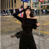 Korean Version Of Early Spring A Set Of Small Slant Shoulders To Reduce The Age Of Long Sleeve Blouse Casual Broad Legs Leisure Trousers Two Sets
