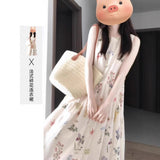 French Gentle Wind High Sleeveless Back Heartbreak Flower Dress Women Summer New Design Temperament Long Skirt