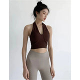 Sports Fitness Yoga Suit With Chest Pad Hanging Neck Small Vest Women's Summer Sexy Casual Beauty Back Clothes
