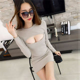 French Temperament Hepburn Hollow Long-Sleeved Dress Women Autumn And Winter New Design Style Repair Ass Short Skirt