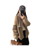 KANING Korean Striped V-Neck College Wind Loose Knits 2026 Autumn And Winter New Women's Sweater Coat