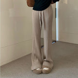 KANING Knitted Pit Wide Legs Women's 2026 Autumn New High Waist Drawstrings Elegy Skinny Casual Pants