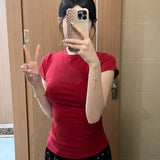 Solid Color Short-Sleeved T-Shirt Woman 2026 Summer Slimy Korean Commuting