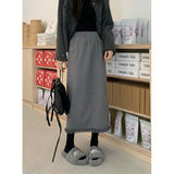 2026 Autumn And Winter New Tassel Knitted Half-Dress Woman Thick Medium Long A Skirt Open Fork Hair Bag Long Skirt