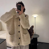 KANING Korean Soft-Creative Languid Languid Sweater Jacket 2026 Autumn And Winter New High-Necked Solid Color Knitted Open Shirt