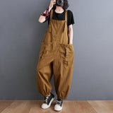 Loose Literature And Art Casual Back Pants Fat Sister Large Size Women's Summer Solid Color Big Pocket Workwear Harlan Pants