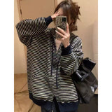 KANING Lazy Wind Loose Hooded Zip Knitted Cardigan 2026 Autumn And Winter New Korean Striped Sweater Jacket