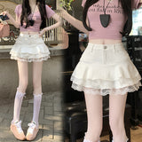 Real Shooting 2025 Pure-Hearted Hottie Design Elastic Denim Cake 100-Folded Skirt Skirt