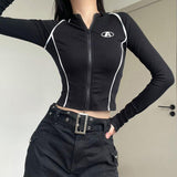 Spring Hottie Style Sexy Colliding Color Splicing Long-Sleeved T-Shirt Female Korean Version Design Tight Inside A Short Top Tide