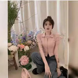 Fashion Sweet Hottie Sexy Polo Collar Short-Sleeved T-Shirt Design Double Zipper Repair Slim Short Top