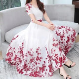 Elegant Style Print U-Neck With Lining High-Waisted Dress Summer Girl Middle-Nummer Mother Temperament A-Dress Dress