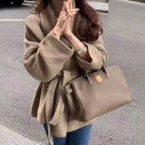 French High-End Sense V-Neck Knitted Open-Shirt Coat Top Languid Wind Languid Wind To Close The Waist Strap Thick Sweater Outside