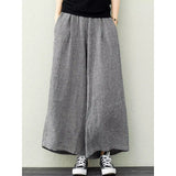 Large-Size Women's Clothing New Wind Tight Waist With A Thousand Birds Nine-Point Linen Broad-Legged Leisure Pants