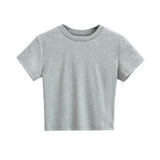 Vintage Summer Basic Short-Term Navel Collar Short-Sleeved T-Shirt Solid Elastic Bottom Top