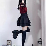2026 Spring And Autumn New Sweetheart Encounter Dark Production Of Young Girl Shoulder Shirt + High Waist Half Skirt Two Sets