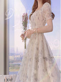 French Ink Painting Floral And Snowy Dress Bubble Sleeves Showing Thin Temperament Sweet Long Skirt Summer Women's Dress