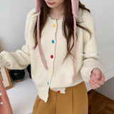 KANING Korean Color Buckle Candy Color Knitted Cardigan 2026 Autumn New Soft-Creative Age-Relaxed Lazy Sweater