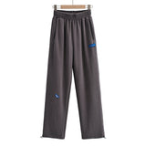 High-Waisted Casual Giose Sweatpants Women 2025 Autumn New Ins Letters Small Leather Standard Loose Thin Trousers