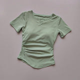 Summer Sports Yoga Suit With Chest Pad V-Neck Short-Sleeved Women's Training Fitness Running Slimming Top