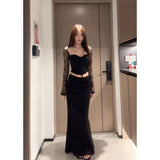 Vintage Wine Red Lace Spliced Long-Sleeved T-Shirts For Girls In The Spring New Slimming Niche Tops