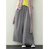 Large-Size Women's Clothing New Wind Tight Waist With A Thousand Birds Nine-Point Linen Broad-Legged Leisure Pants