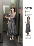 Sleeveless Check-In Waistcoat Dress Women's Summer New Temperament Super Beautiful Holiday Irregular Long Skirt