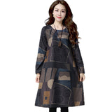 Autumn And Winter National Fat Hairs Long-Sleeved Dress Women's Large Size Women's Loose Thin Print Dress Tide