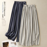 In The Summer Of 2025, The New Printed Cotton And Hemp Literature And Art Relaxed Leisurely Broad Leg Pants Women