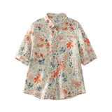 Real Shooting Idyllic Plant-Print Shirt Monet Garden Crumb Shirt French Fresh Half-Sleeved Top Woman
