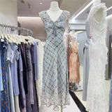 2025 New Summer French Elegant Temperament Gentle Lotus Leaf Side Check Dress Women Summer Slim Down Age Dress