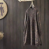 Vintage Print Half-High-Neck Sweater Skirt 2026 Autumn Long Loose Large-Size Cotton Thread Bottom Knitted Shirt