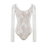 Fashion New Lace Splicing Long Sleeve Crobrate Crobrate Yarn Net Hollow Hook Babes Conjoined Shirt