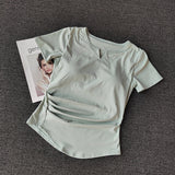 Design With Chest Pad Sports Short-Sleeved Yoga Top Women's Summer Fitness Running Training Slim Slim Small V-Neck T-Shirt