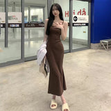 Summer 2026 New Threaded Black Sling Dress Women's Sexy Hot Girls Behind The Mother's Ass Mid-Stool Dress