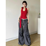 Fashion Magenta Red Sexy Hottie Hanging Neck Sleeveless Vest Women Autumn And Winter New Repair In A Niche Top