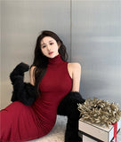 Temperament Pure-Hearted Sexy High-Collar Dress Women Summer Niche Design Hot Girls Tight Thin Ass Long Skirt
