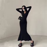 Hottie Pure Style French Sister Fishtail Dress Women Autumn Slim Bag Slacken Style Dress