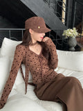 Vintage Niche Design Vibrus V-Neck Long-Sleeved T-Shirt Girl Spring And Autumn Chic Reduction Of The Ocean With Thin Hottie Tops