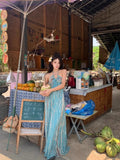 Xishuangbanna Thai Vintage Bohemia Hanging Neck Sling Dress Woman Senses Back Seaside Vacation Dress