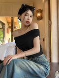 Ins Sexy Pure Want To Show Shoulders Collar Short-Sleeved T-Shirt Girl Summer Slimming Hottie Fashion Bottom Top Girl