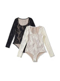 Fashion New Lace Splicing Long Sleeve Crobrate Crobrate Yarn Net Hollow Hook Babes Conjoined Shirt