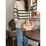 KANING Korean Version Of Half-Zip Soft-Creinous Striped Sweater 2026 Autumn New Retro Semi-High-Collar Knitted Shirt Woman