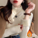KANING Semi-High-Collar One-Piece Thick Sweater Women 2026 Autumn And Winter Basic Plus Velvet Warm Bottom Knitting Shirt