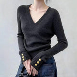 Kaning Port Wind Soft-Crysted Knitted Jersey 2026 Autumn And Winter New Solid Color V-Neck Thin Inside The Bottom Sweater