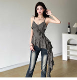 French Pure-Fanty Lotus Leaf Lace To Make Old Sling Vest Female Summer Korean Version Of Sexy Slimming Short Top